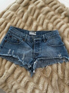 One Teaspoon Medium Blue Distressed Denim Cutoff Shorts